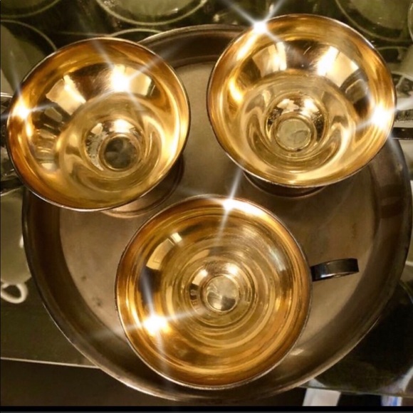 Golden handmade cups w tray Tea Coffee set Brass - Picture 2 of 2